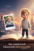 Fotoğraftan Pixar kalitesinde 3D karaktere dönüşüm aşaması — kişiye özel çizim tekniğiyle çocuğun masal kahramanı olması.