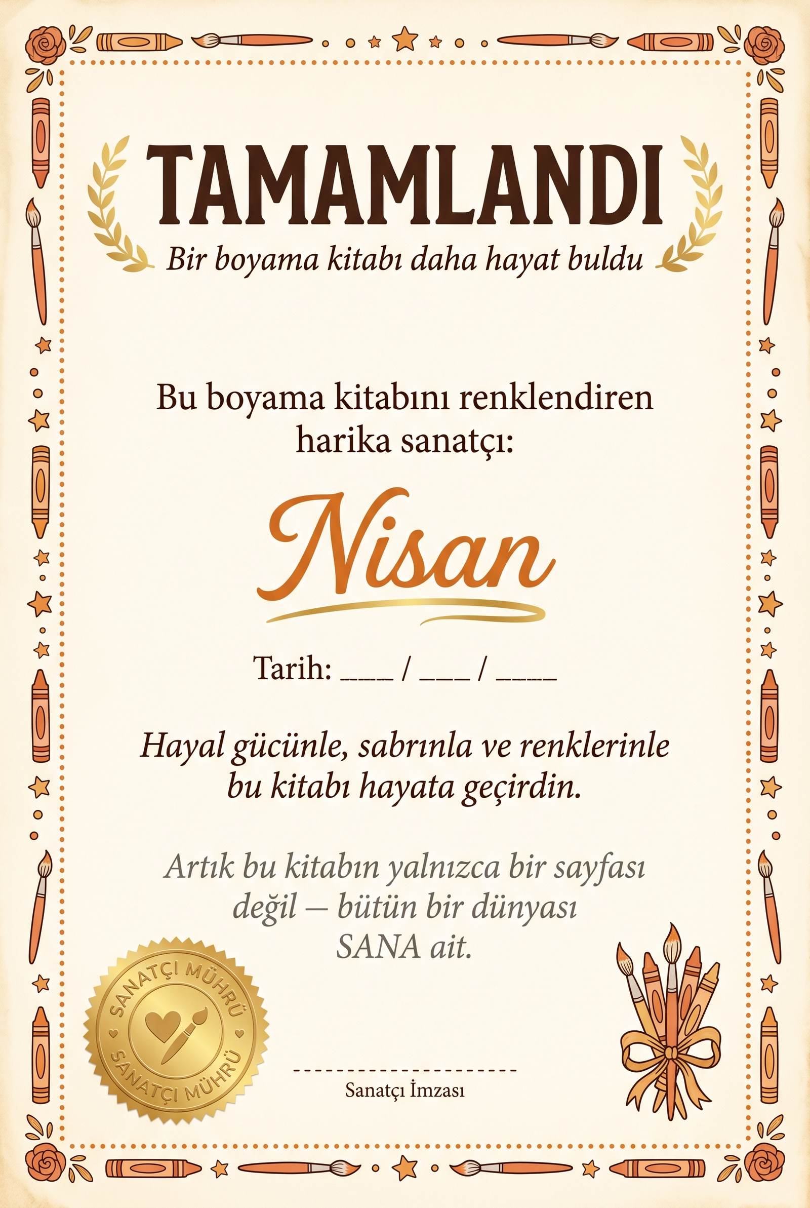 Kitabın ilk sayfasında yer alan kişiye özel doğum günü tebrik notu ve hediye mesajı