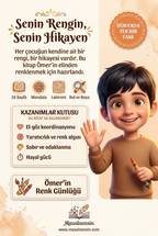 Kişiye özel boyama kitabı arka kapağında Ömer için yazılmış özel bir not ve MasalSensin logosu.