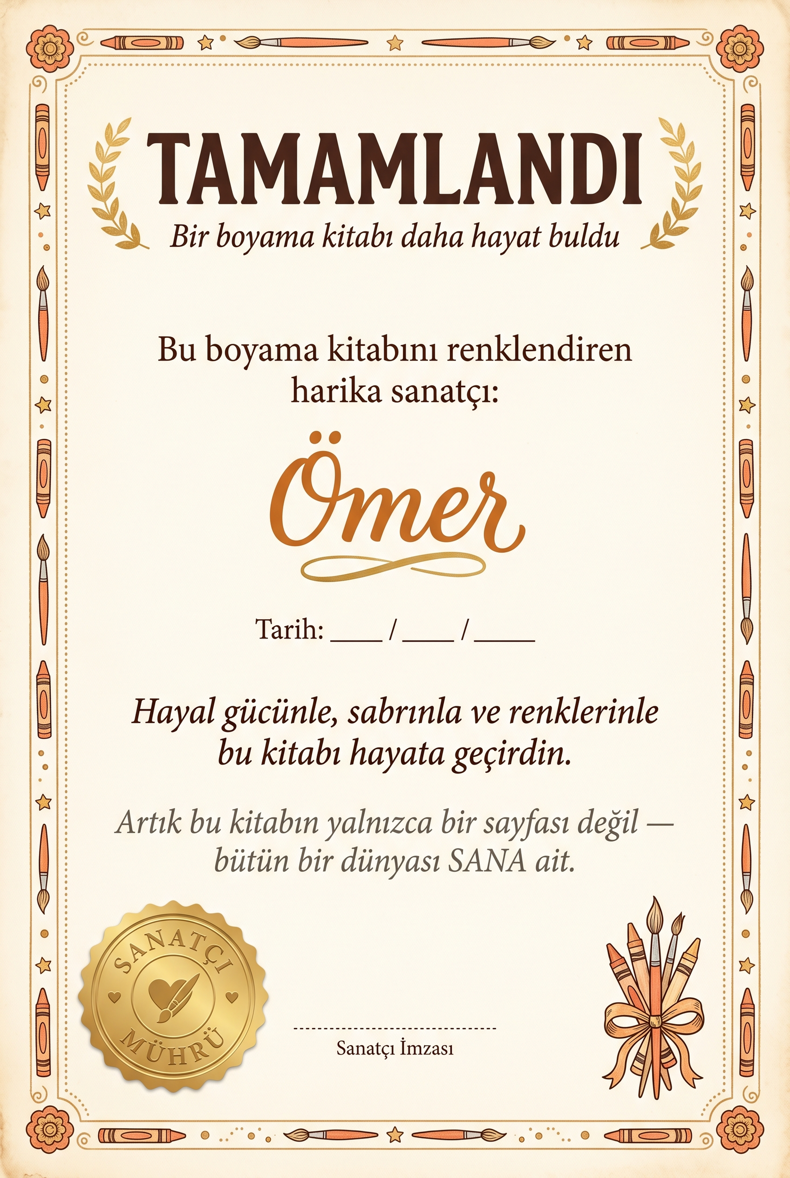 Boyama kitabının içinden bir sayfa: Ömer isimli astronotun Ay yüzeyine Türk bayrağını diktiği sahne.