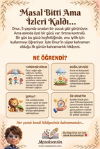 Onur isimli kitabın arka kapağı — yavru kuşu kurtarma anı ve pedagojik duygu düzenleme kazanımları