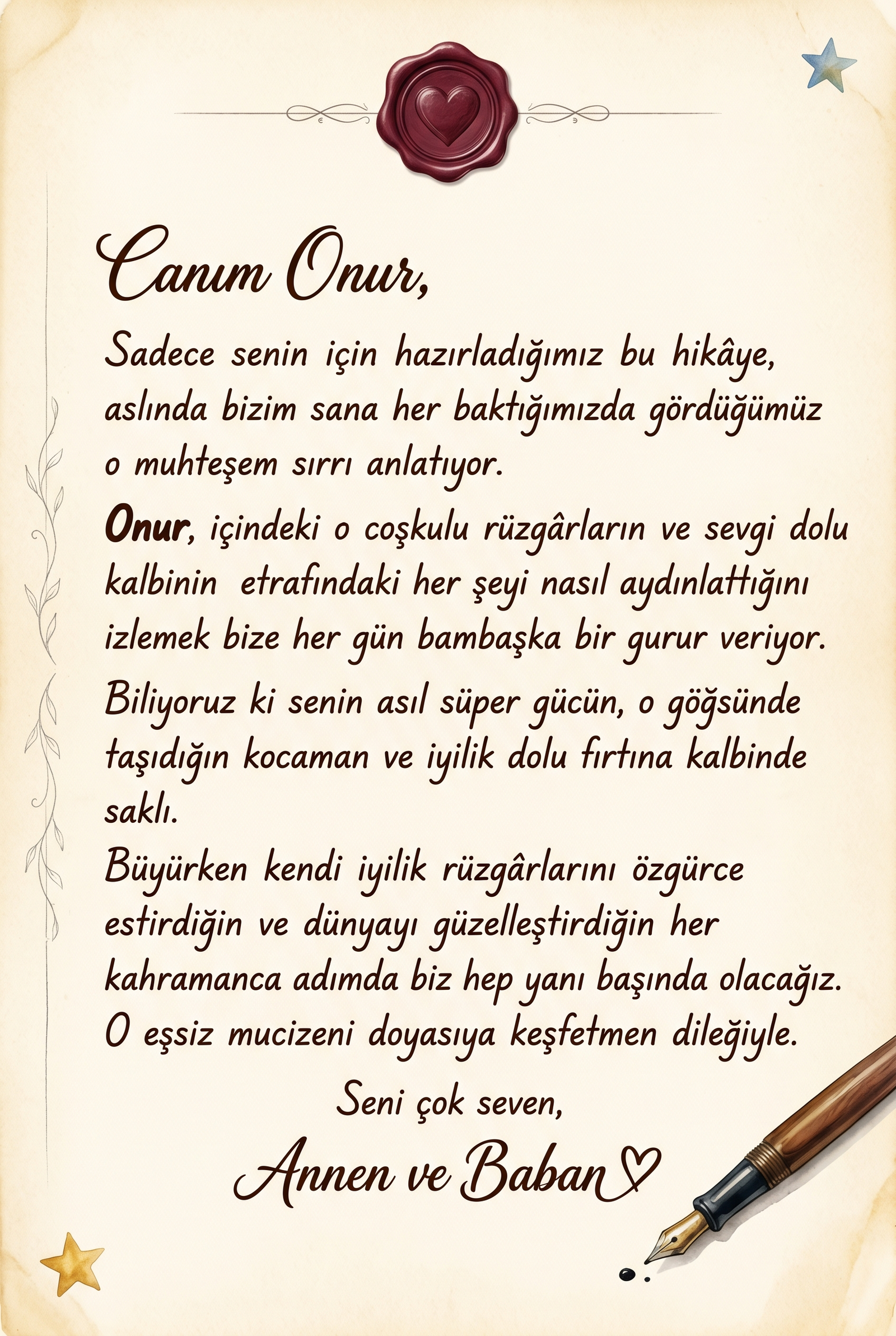 MasalSensin hediye notu sayfası — unutulmaz bir doğum günü hediyesi için sevgi dolu özel mesaj alanı