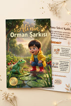 Ali'nin kişiye özel orman hikayesi kitabı ön ve arka kapak birlikte — A4 softcover formatı