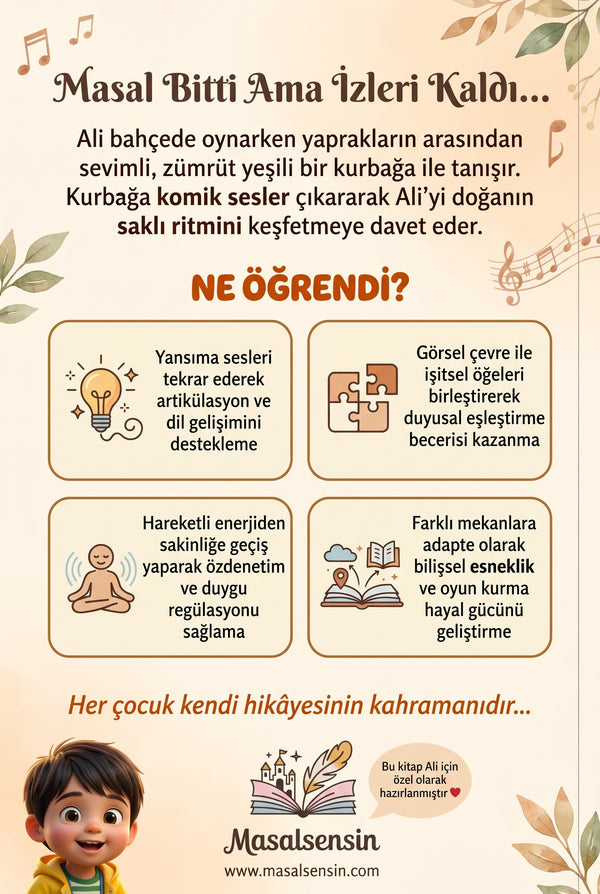 Ali isimli kitabın arka kapağı — duygu regülasyonu ve uyku öncesi sakinleşme kazanımları