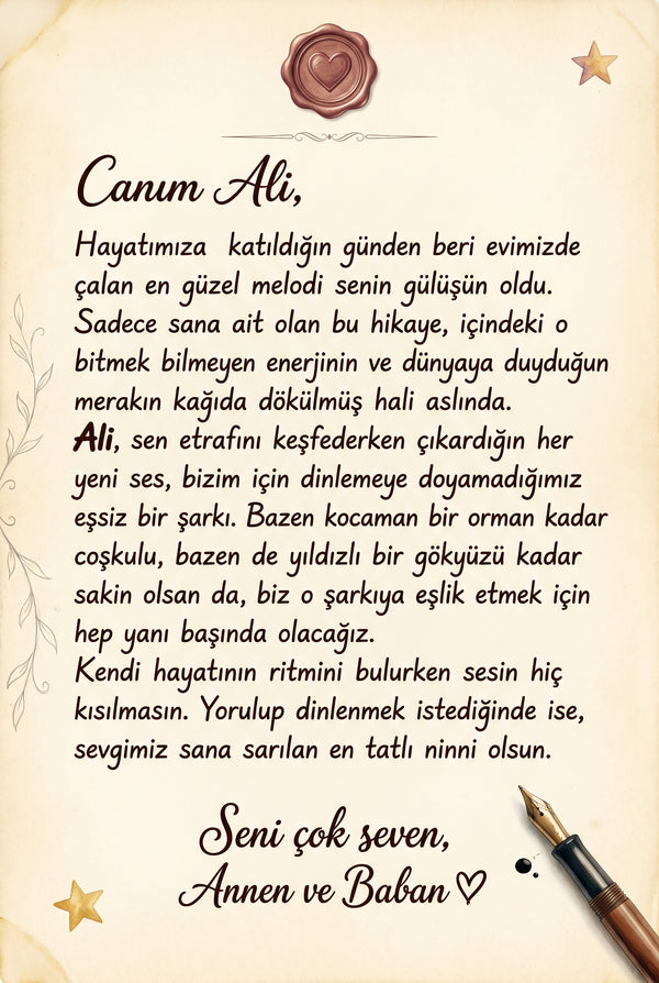 MasalSensin hediye notu sayfası — 1 yaş doğum günü hediyesi için anlamlı mesaj alanı