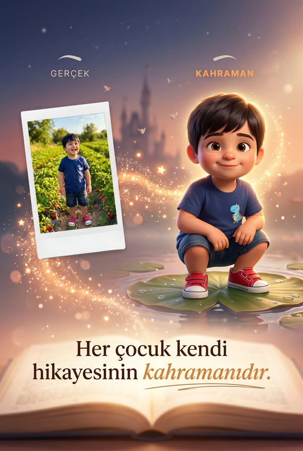 Gerçek fotoğraftan kitaptaki 3D masal kahramanına dönüşüm süreci — kişiselleştirilmiş kitap teknolojisi
