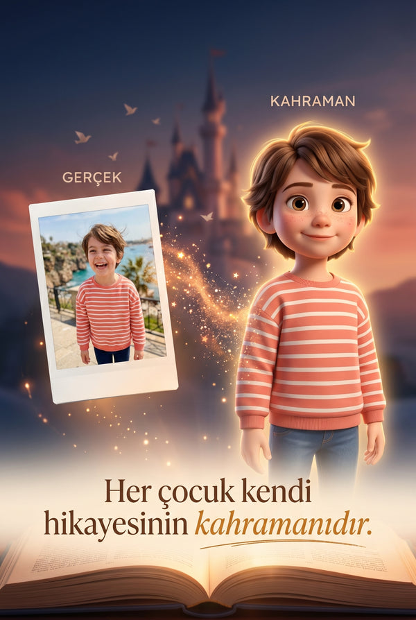 Öykü'nün gerçek fotoğrafından Pixar kalitesinde 3D masal kitabı illüstrasyon kahramanına eşsiz dönüşümü