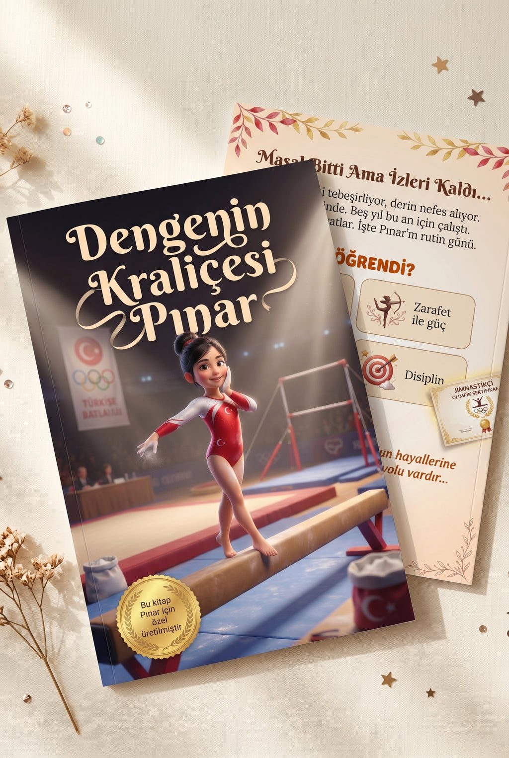 Dengenin Kraliçesi kişiye özel kitabı ön ve arka kapak bir arada — A4 yumuşak kapak kalitesi