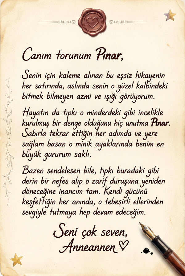 Kitabın ilk sayfasında yer alan çocuğa özel sevgi dolu doğum günü hediye notu
