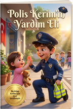 Polis Kerim'in Yardım Eli kişiye özel çocuk kitabı ön kapağı, parkta lacivert üniformalı 3D çizim