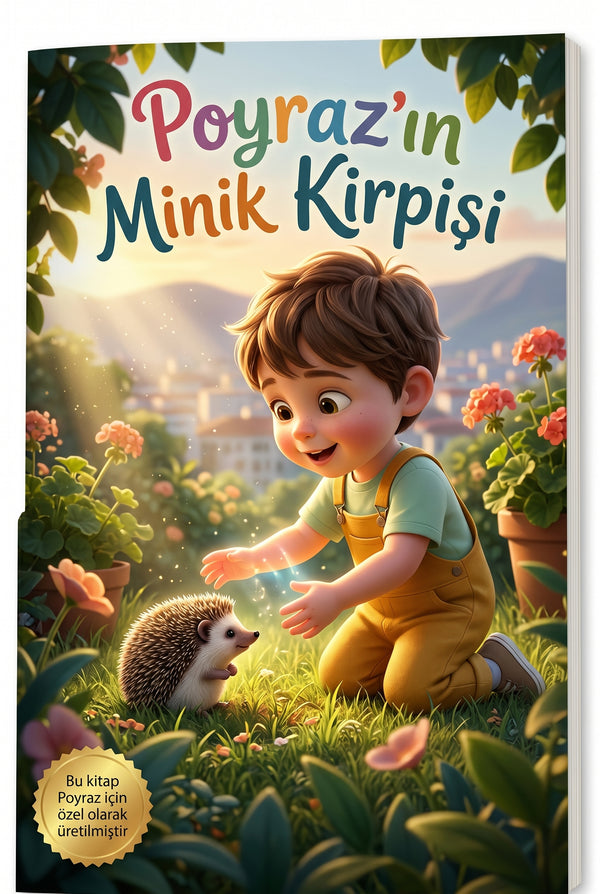 Poyraz'ın Minik Kirpisi kişiye özel çocuk kitabı ön kapağı, 3D Pixar kalitesi