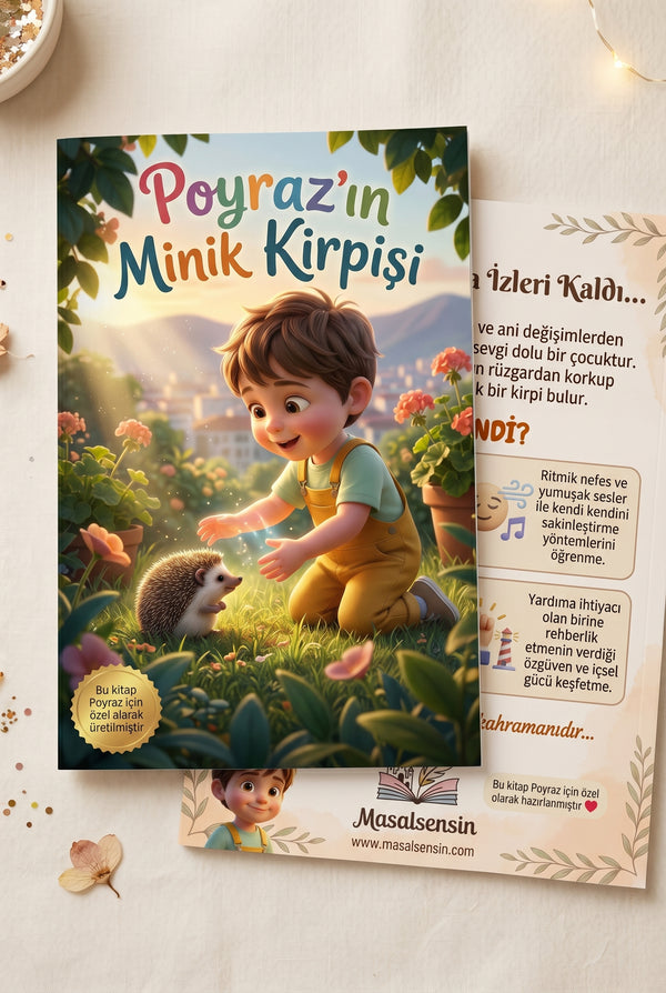 Poyraz'ın kişiye özel kitabı ön ve arka kapak birlikte, yumuşak kapak tasarımı