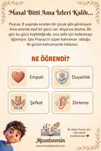 Poyraz isimli süper kahraman kitabının arka kapağı - empati ve duygusal gelişim kazanımları