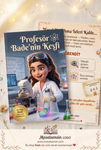 Profesör Bade'nin Keşfi eğitici çocuk kitabı ön ve arka kapak birlikte A4 boyutunda yüksek kaliteli parlak baskı görünümü