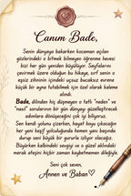 Kitabın ilk sayfasındaki kişiye özel hediye notu bölümü büyükanne ve büyükbabadan 8 yaş doğum günü tebrik mesajı
