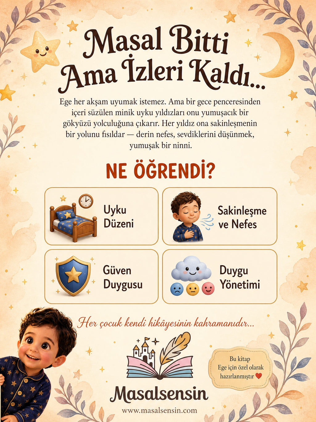 Ege'nin Uyku Yıldızları - Uyku Düzeni Kişiye Özel Çocuk Kitabı | MasalSensin