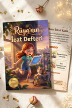 Rüya'nın İcat Defteri A4 yumuşak kapaklı kitabının ön ve arka yüzü bir arada — kaliteli baskı hediye kitap siparişi.