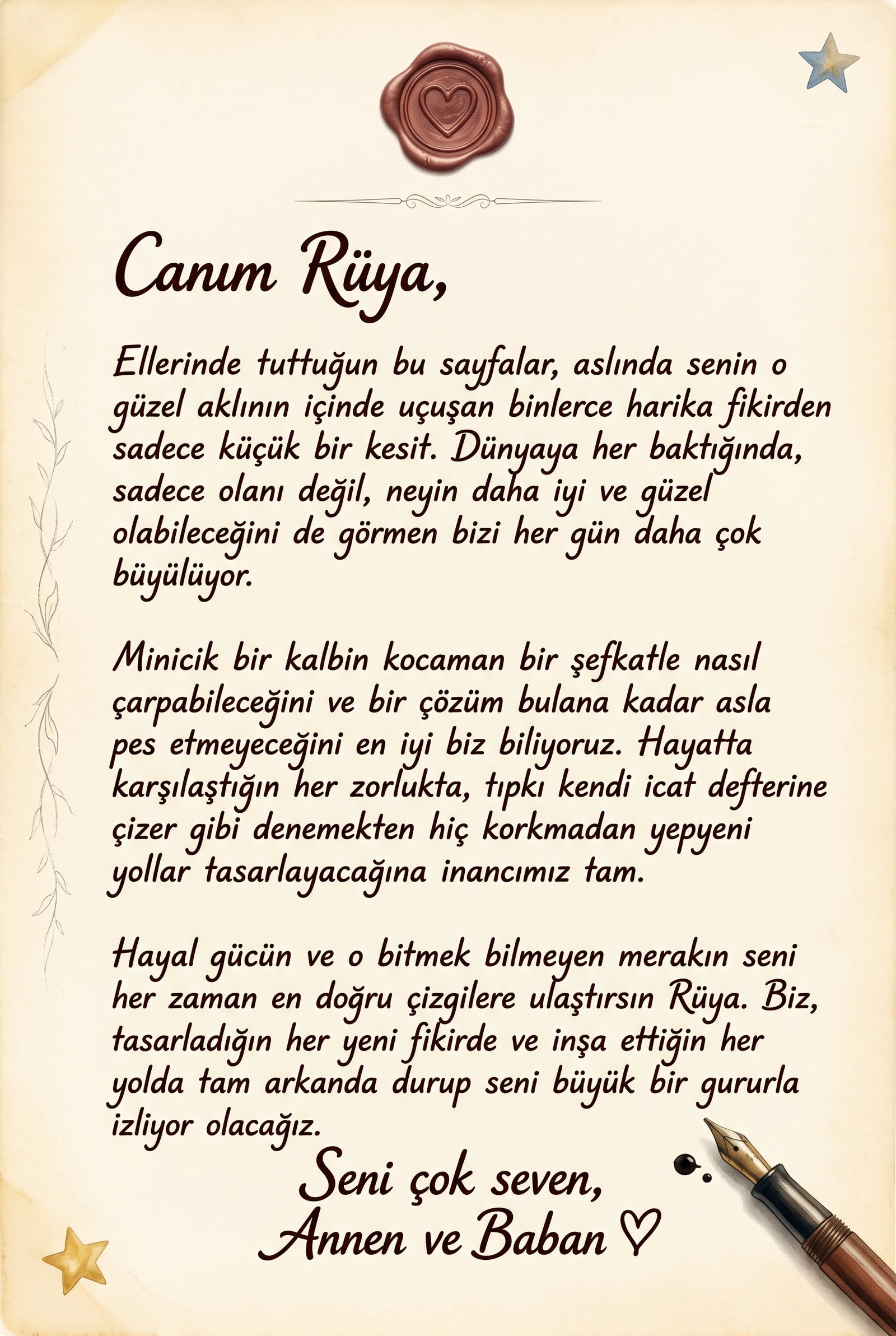 Kitabın başındaki kişiye özel sevgi dolu ithaf sayfası — teyze ve büyükanne hediyesi özel mesaj bölümü.