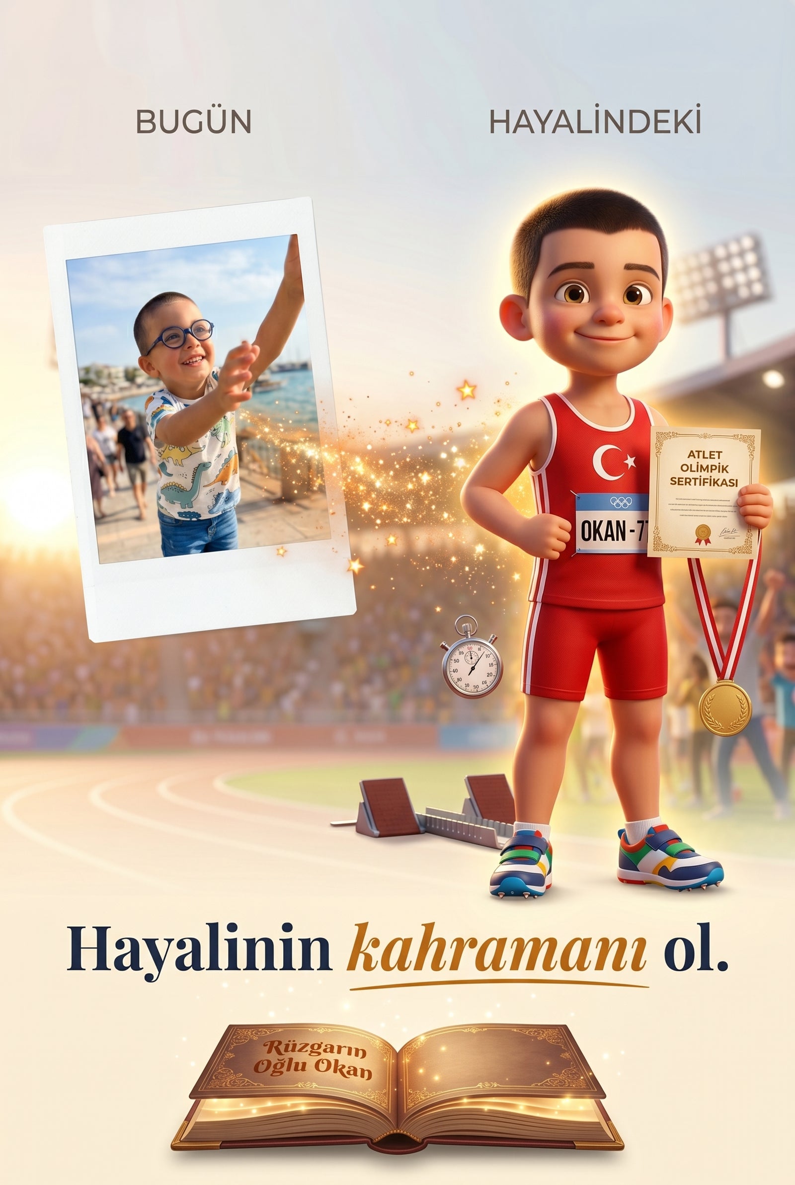 Çocuğun gerçek yüzünden Rüzgarın Oğlu kahramanına dönüşüm anı — kişiselleştirilmiş 3D illüstrasyon teknolojisi