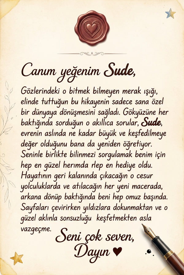 Kitabın ilk sayfasındaki hediye eden kişiden Sude'ye özel sevgi dolu doğum günü hediye notu
