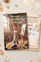Ressam Toprak kişiye özel çocuk kitabı ön ve arka kapak birlikte — yüksek kaliteli A4 yumuşak kapak formatı