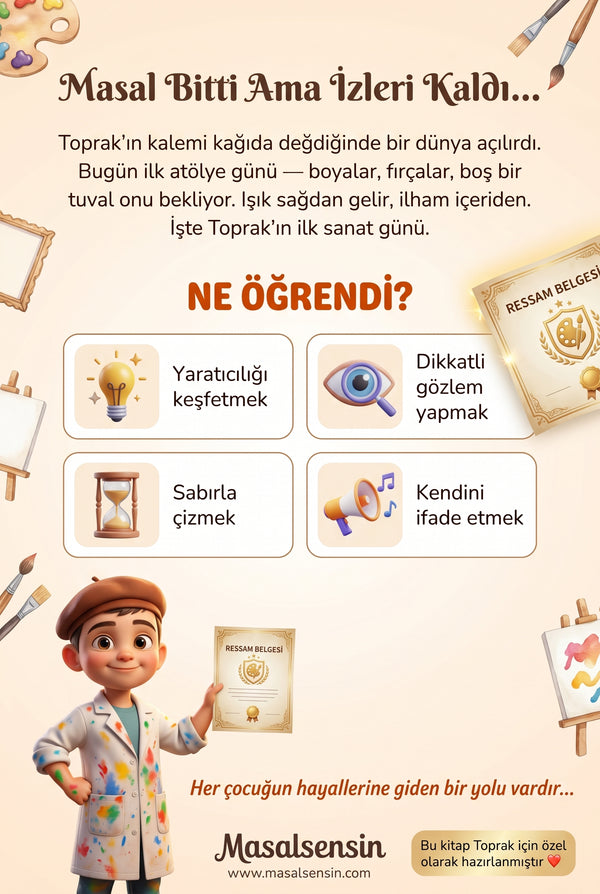 Toprak isimli meslek kitabının arka kapağı — yaratıcılık ve kendini ifade etme kazanımları özeti
