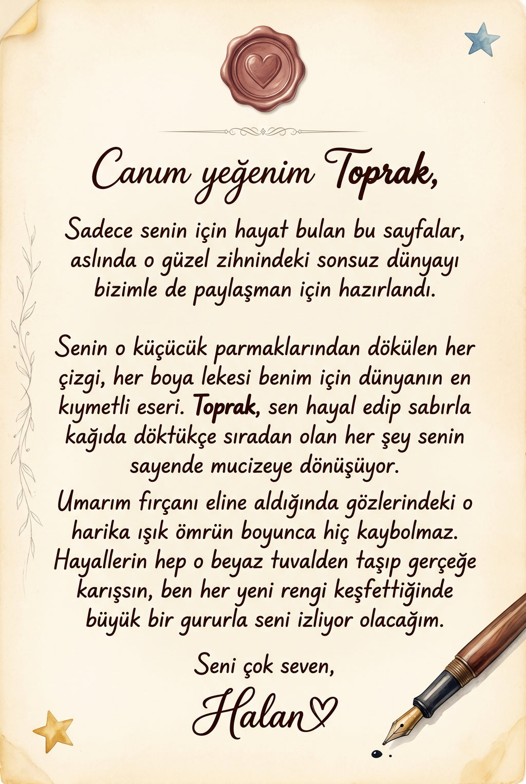 Hediye eden teyzesinden Toprak'a özel sevgi dolu ithaf sayfası — duygu yüklü doğum günü kutlama mesajı