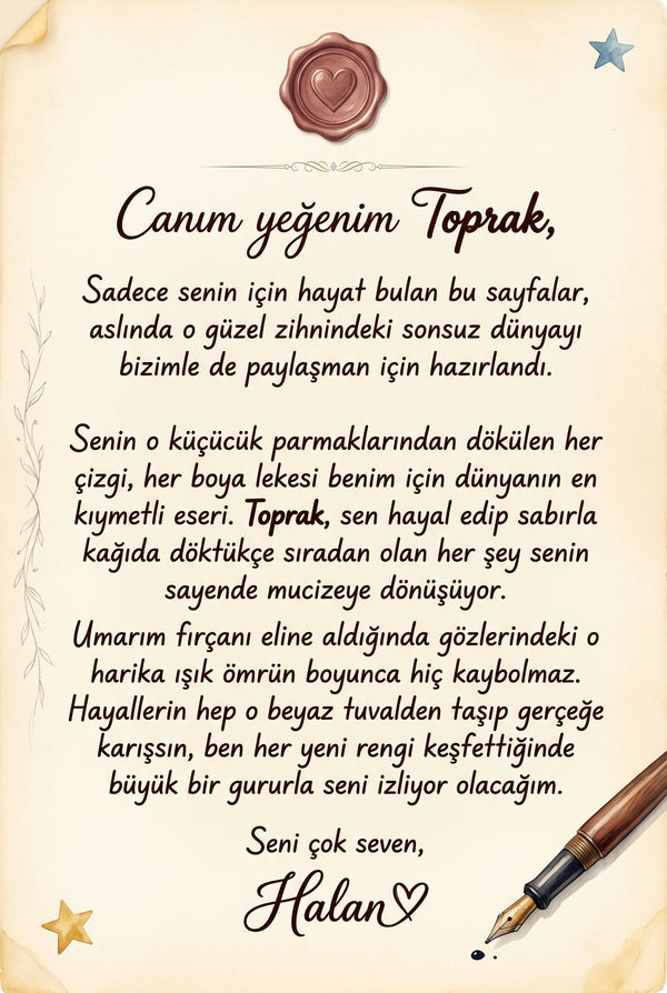 Hediye eden teyzesinden Toprak'a özel sevgi dolu ithaf sayfası — duygu yüklü doğum günü kutlama mesajı