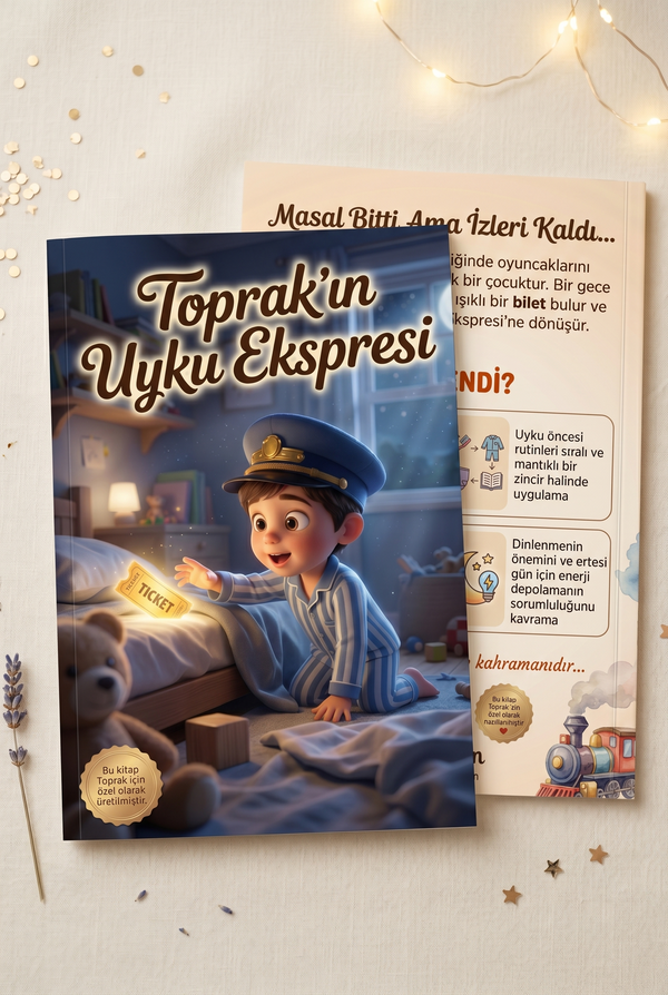 Toprak'ın kişiye özel kitabı ön ve arka kapak bir arada — A4 ebatında yumuşak kapaklı çocuk gelişimi kitabı formatı