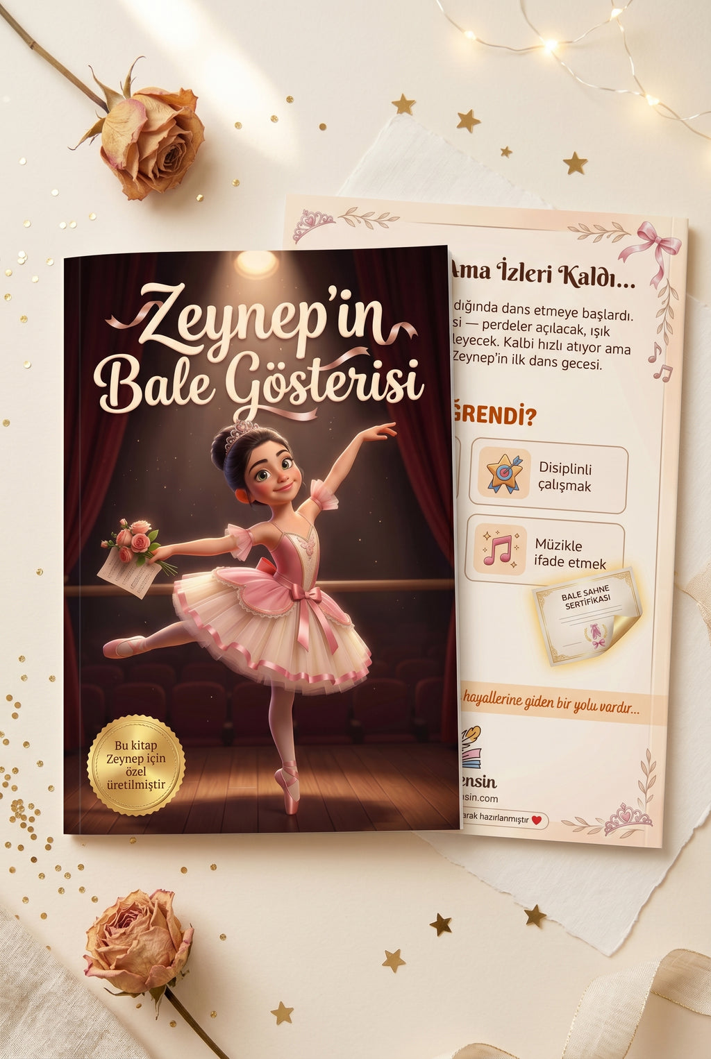 Zeynep'in kişiye özel kitabı ön ve arka kapak birlikte — A4 boyutunda yumuşak kapak kaliteli baskı