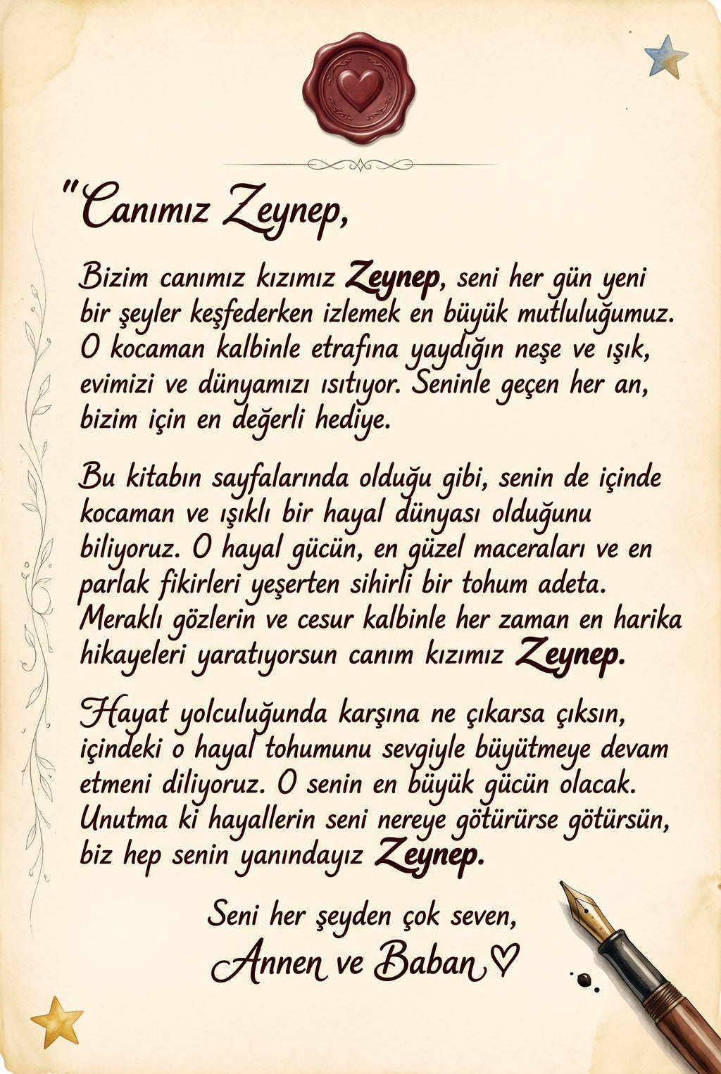 Kitabın ilk sayfasında 'Canım Zeynep'e...' yazan kişiye özel hediye notu alanı.
