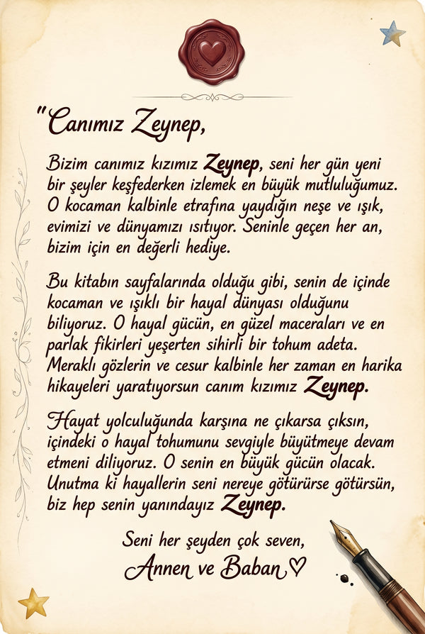 Kitabın ilk sayfasında 'Canım Zeynep'e...' yazan kişiye özel hediye notu alanı.