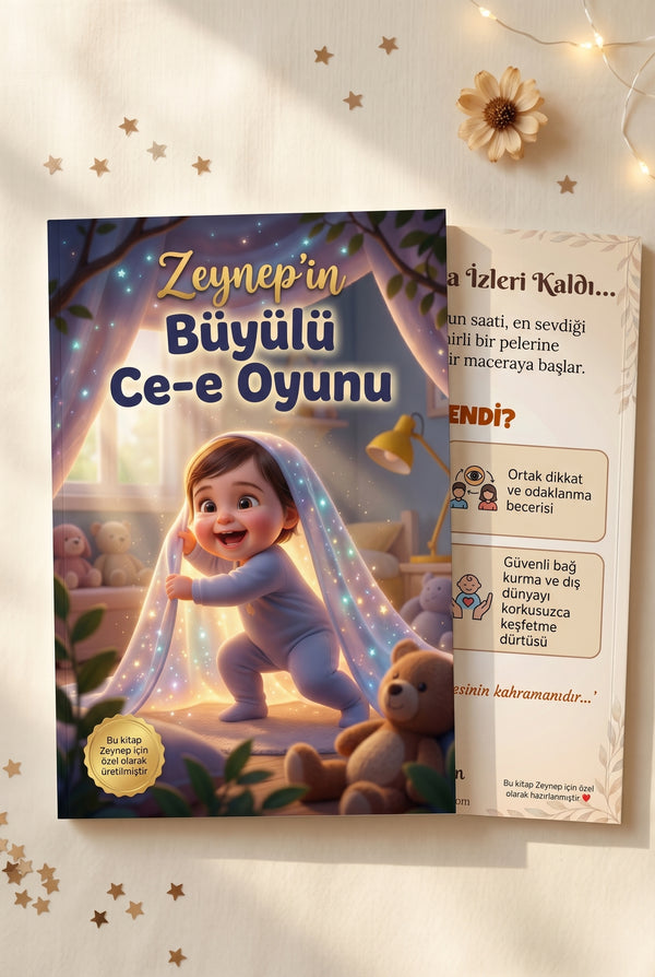Zeynep'in kişiye özel çocuk kitabı ön ve arka kapağı bir arada — A4 ebatında ebeveyn dostu yumuşak kapak