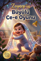 Zeynep'in Büyülü Ce-e Oyunu kişiye özel çocuk kitabı ön kapağı, neşeli 3D illüstrasyon tasarımı