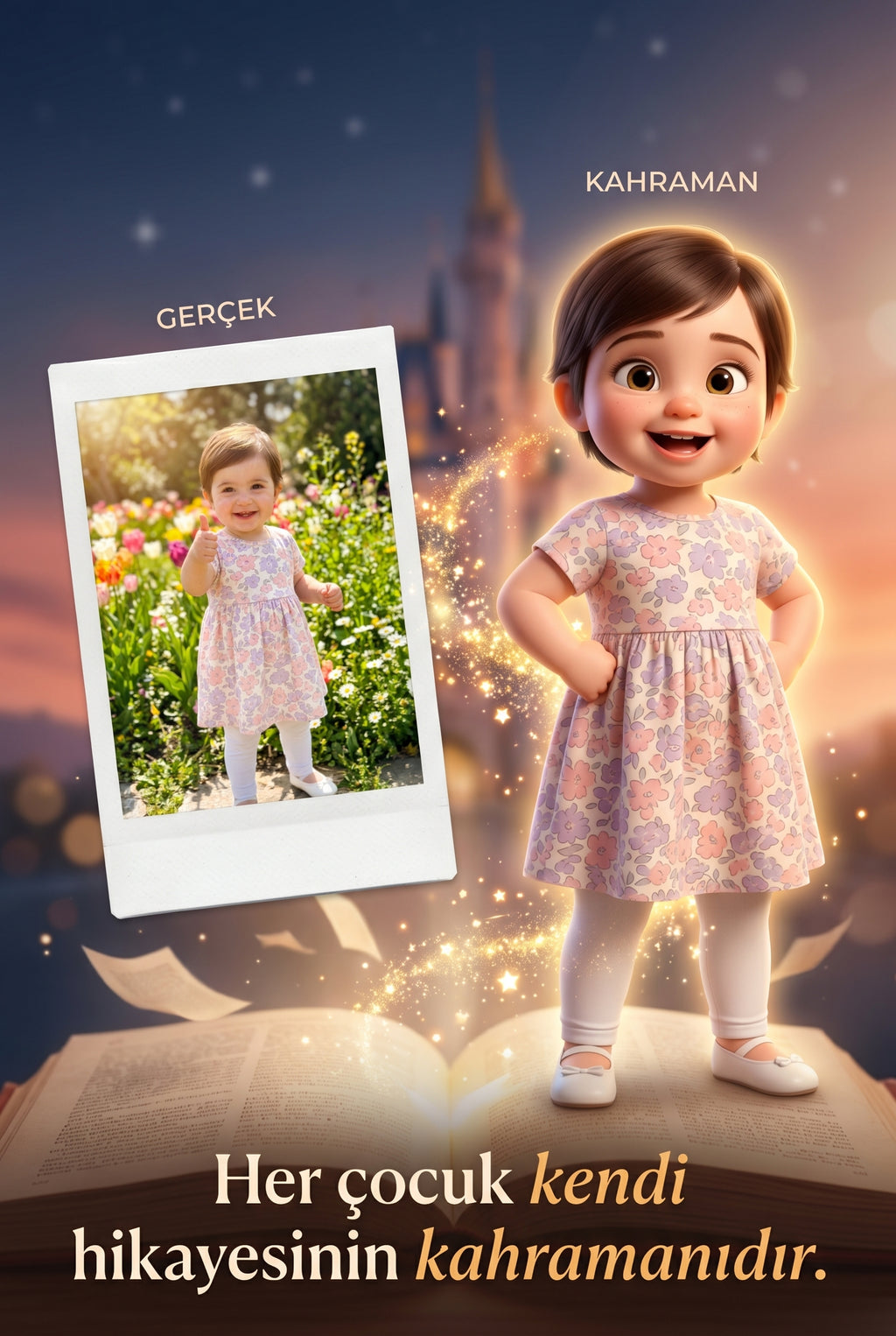 Gerçek fotoğrafın adım adım Pixar kalitesinde çocuk kitabı kahramanına dönüştürülme süreci